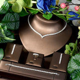 HIBRIDE Hot Fashion French Niche 4pcs Set Ambience Hundred CZ Zirconia Dubai Necklace Earrings Bridal Wedding Gift Party S-144