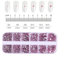 12Grids Pink Mixed Nail Rhinestones Luxury Nail Charms Glitter Crystal Jewelry Gems Nail Art Decoration Manicure Rhinestones R#Q