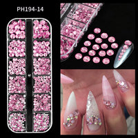 12Grids Pink Mixed Nail Rhinestones Luxury Nail Charms Glitter Crystal Jewelry Gems Nail Art Decoration Manicure Rhinestones R#Q