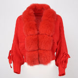 Casual Real Fox Fur Collar Knitted Jacket