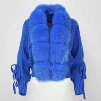 Casual Real Fox Fur Collar Knitted Jacket