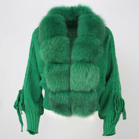 Casual Real Fox Fur Collar Knitted Jacket