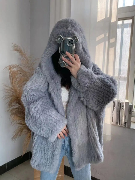 Rabbit Fur Knitted Coat