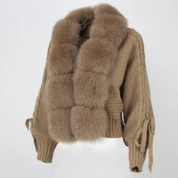 Casual Real Fox Fur Collar Knitted Jacket