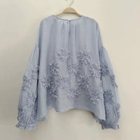 Johnature Three-dimensional Flower Embroidered Top Spring Autumn New Women Cardigan Top Japanese Linen Thin Shirts Sweet