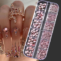 12Grids Pink Mixed Nail Rhinestones Luxury Nail Charms Glitter Crystal Jewelry Gems Nail Art Decoration Manicure Rhinestones R#Q