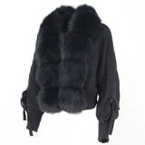 Casual Real Fox Fur Collar Knitted Jacket