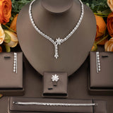 Costume Show Jewellery Geometric Set Cubic Zirconia Deluxe Large Necklace and Earrings Bridal Wedding Dating Accessories S-350