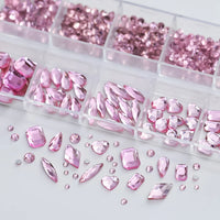 12Grids Pink Mixed Nail Rhinestones Luxury Nail Charms Glitter Crystal Jewelry Gems Nail Art Decoration Manicure Rhinestones R#Q