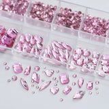 12Grids Pink Mixed Nail Rhinestones Luxury Nail Charms Glitter Crystal Jewelry Gems Nail Art Decoration Manicure Rhinestones R#Q