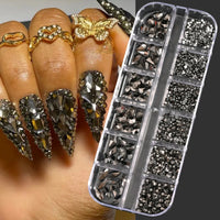 12Grids Pink Mixed Nail Rhinestones Luxury Nail Charms Glitter Crystal Jewelry Gems Nail Art Decoration Manicure Rhinestones R#Q