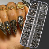 12Grids Pink Mixed Nail Rhinestones Luxury Nail Charms Glitter Crystal Jewelry Gems Nail Art Decoration Manicure Rhinestones R#Q