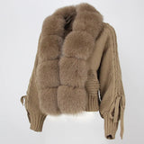 Casual Real Fox Fur Collar Knitted Jacket