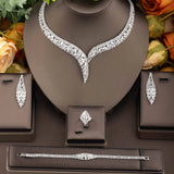 Costume Show Jewellery Geometric Set Cubic Zirconia Deluxe Large Necklace and Earrings Bridal Wedding Dating Accessories S-350