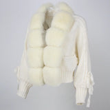 Casual Real Fox Fur Collar Knitted Jacket