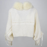 Casual Real Fox Fur Collar Knitted Jacket