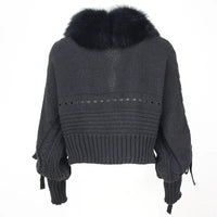 Casual Real Fox Fur Collar Knitted Jacket