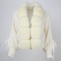 Casual Real Fox Fur Collar Knitted Jacket