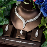 Costume Show Jewellery Geometric Set Cubic Zirconia Deluxe Large Necklace and Earrings Bridal Wedding Dating Accessories S-350