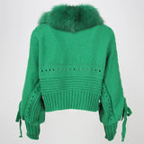 Casual Real Fox Fur Collar Knitted Jacket