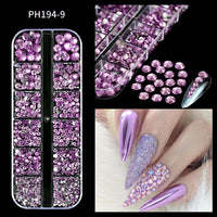 12Grids Pink Mixed Nail Rhinestones Luxury Nail Charms Glitter Crystal Jewelry Gems Nail Art Decoration Manicure Rhinestones R#Q