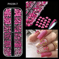 12Grids Pink Mixed Nail Rhinestones Luxury Nail Charms Glitter Crystal Jewelry Gems Nail Art Decoration Manicure Rhinestones R#Q