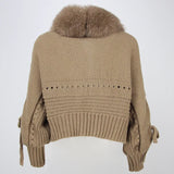 Casual Real Fox Fur Collar Knitted Jacket