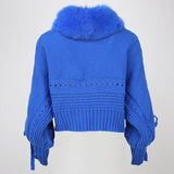 Casual Real Fox Fur Collar Knitted Jacket