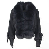 Casual Real Fox Fur Collar Knitted Jacket