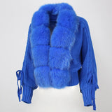 Casual Real Fox Fur Collar Knitted Jacket