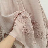 Johnature Three-dimensional Flower Embroidered Top Spring Autumn New Women Cardigan Top Japanese Linen Thin Shirts Sweet