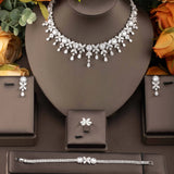 Costume Show Jewellery Geometric Set Cubic Zirconia Deluxe Large Necklace and Earrings Bridal Wedding Dating Accessories S-350