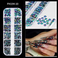 12Grids Pink Mixed Nail Rhinestones Luxury Nail Charms Glitter Crystal Jewelry Gems Nail Art Decoration Manicure Rhinestones R#Q