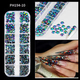 12Grids Pink Mixed Nail Rhinestones Luxury Nail Charms Glitter Crystal Jewelry Gems Nail Art Decoration Manicure Rhinestones R#Q