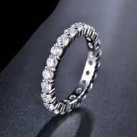 White Gold Color 3mm 0.1 Carat Round CZ Crystal Wedding Eternity Rings Bands