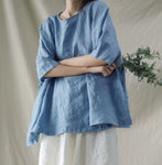 Women Summer  Solid Color  Blouses Cotton Linen