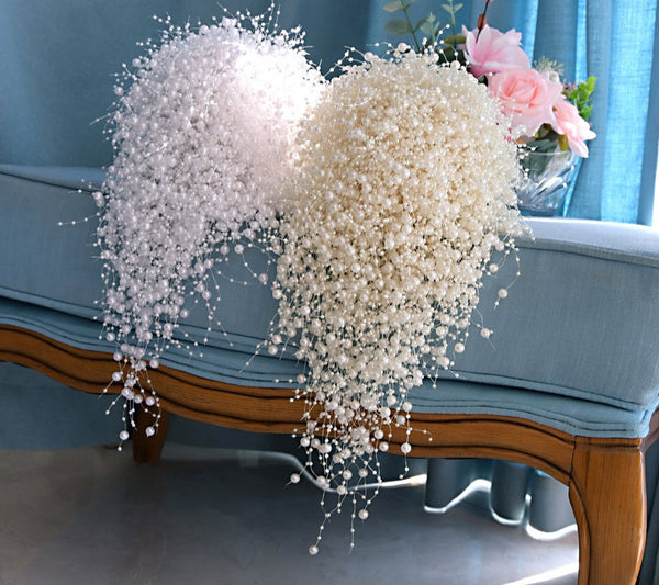 Wedding Flower Bridal Bouquet Full Pearls Ivory&white Bouquet 100% Handmade Waterfull Bride Bouquet