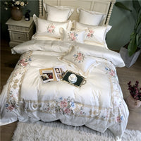 White Blue Pink Luxury Flowers Embroidery 100S/1000TC Egyptian Cotton Palace Bedding Set Duvet Cover Bed sheet/Linen Pillowcases