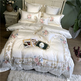 White Blue Pink Luxury Flowers Embroidery 100S/1000TC Egyptian Cotton Palace Bedding Set Duvet Cover Bed sheet/Linen Pillowcases