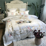 White Blue Pink Luxury Flowers Embroidery 100S/1000TC Egyptian Cotton Palace Bedding Set Duvet Cover Bed sheet/Linen Pillowcases