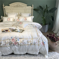 White Blue Pink Luxury Flowers Embroidery 100S/1000TC Egyptian Cotton Palace Bedding Set Duvet Cover Bed sheet/Linen Pillowcases