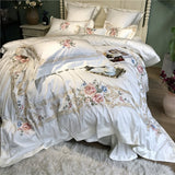 White Blue Pink Luxury Flowers Embroidery 100S/1000TC Egyptian Cotton Palace Bedding Set Duvet Cover Bed sheet/Linen Pillowcases