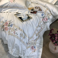 White Blue Pink Luxury Flowers Embroidery 100S/1000TC Egyptian Cotton Palace Bedding Set Duvet Cover Bed sheet/Linen Pillowcases