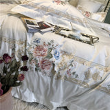 White Blue Pink Luxury Flowers Embroidery 100S/1000TC Egyptian Cotton Palace Bedding Set Duvet Cover Bed sheet/Linen Pillowcases