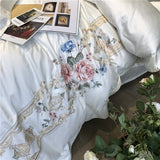 White Blue Pink Luxury Flowers Embroidery 100S/1000TC Egyptian Cotton Palace Bedding Set Duvet Cover Bed sheet/Linen Pillowcases