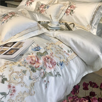 White Blue Pink Luxury Flowers Embroidery 100S/1000TC Egyptian Cotton Palace Bedding Set Duvet Cover Bed sheet/Linen Pillowcases