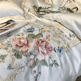 White Blue Pink Luxury Flowers Embroidery 100S/1000TC Egyptian Cotton Palace Bedding Set Duvet Cover Bed sheet/Linen Pillowcases