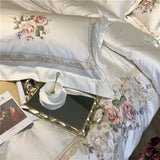 White Blue Pink Luxury Flowers Embroidery 100S/1000TC Egyptian Cotton Palace Bedding Set Duvet Cover Bed sheet/Linen Pillowcases