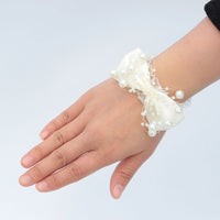 7piece/lot Ribbon Rose Silk Bow Wrist Corsage Bridesmaid Bracelet Flower Hand Wedding Pearl Crystal Flowers On The Wrist PartyHE