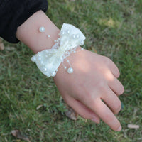 7piece/lot Ribbon Rose Silk Bow Wrist Corsage Bridesmaid Bracelet Flower Hand Wedding Pearl Crystal Flowers On The Wrist PartyHE